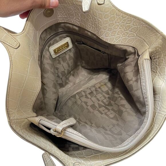 Furla Women's Crocodile Embossed Cream Shoulder Bag - Picture 3 of 11